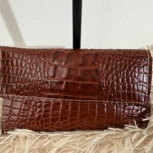 Keng Che NG Brown Croc Embossed Leather Wallet Argentina Genuine Cow Leather